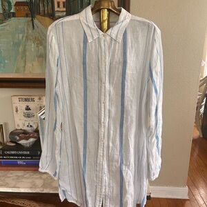 Island Company White Button-Down with Sky Blue Stripes